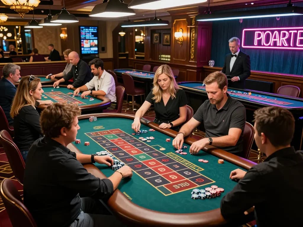 Luck8 players engaging in live roulette with professional dealers in a vibrant casino atmosphere