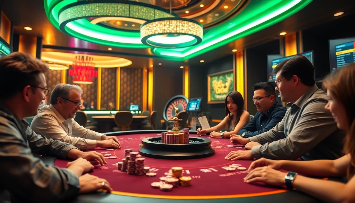 Engaging poker game at a luxurious casino table showcasing hidden wiki links for secure gambling.