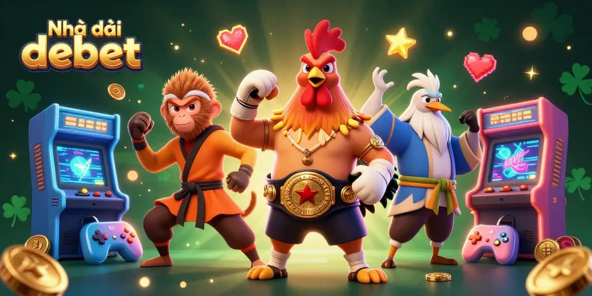 Engage with Nhà cái debet's gaming scene featuring animated casino characters and vibrant game elements.