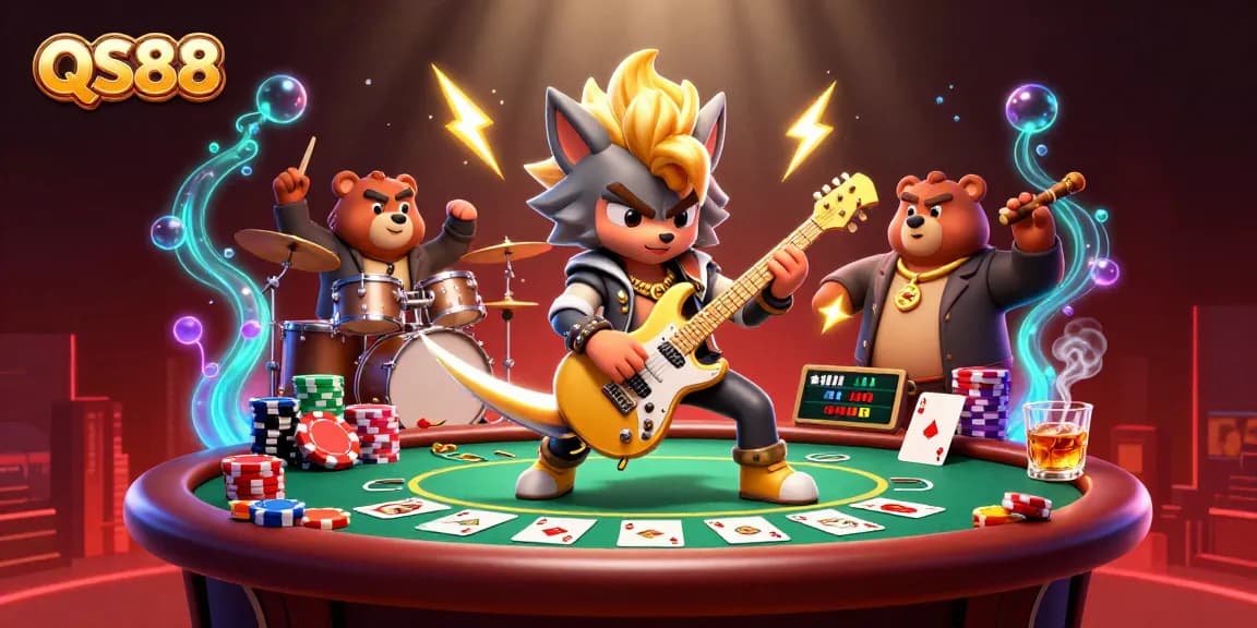 Experience the excitement of QS88 gaming with vibrant casino-themed characters and dynamic visuals.