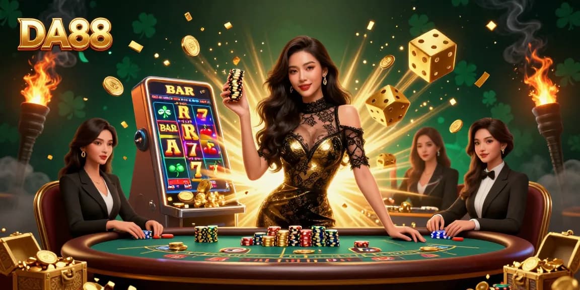 Engage in thrilling gameplay with DA88's VIP baccarat experience featuring vibrant casino elements.