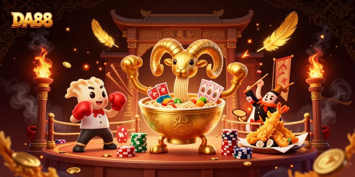 Experience thrilling gameplay with DA88's vibrant casino illustration showcasing animated characters and dynamic elements.
