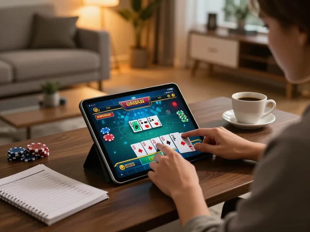 Engaging gameplay on ev99 com with user immersed in online poker, showcasing strategic bankroll management