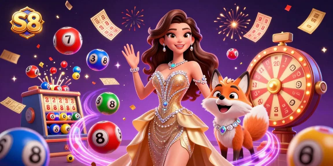 Engage with S8's vibrant casino experience, featuring colorful lottery balls and dynamic prize elements.