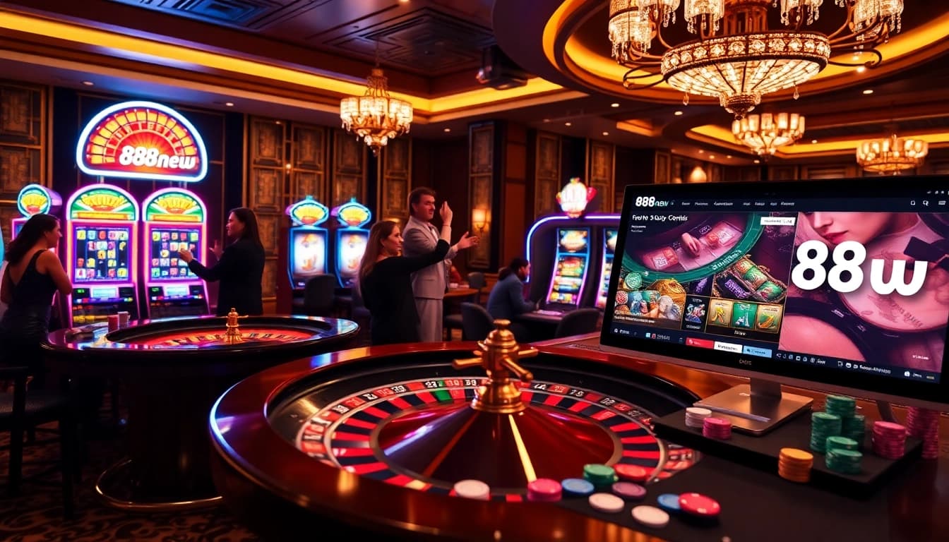 Exciting gameplay at 888new casino with roulette wheel and slot machines.