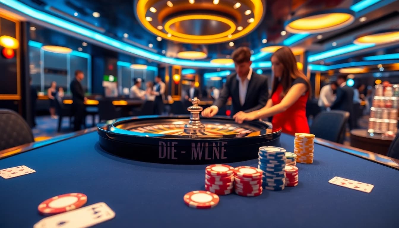 DABET trang chủ showcases an exciting casino scene with vibrant betting activities and professional interactions.