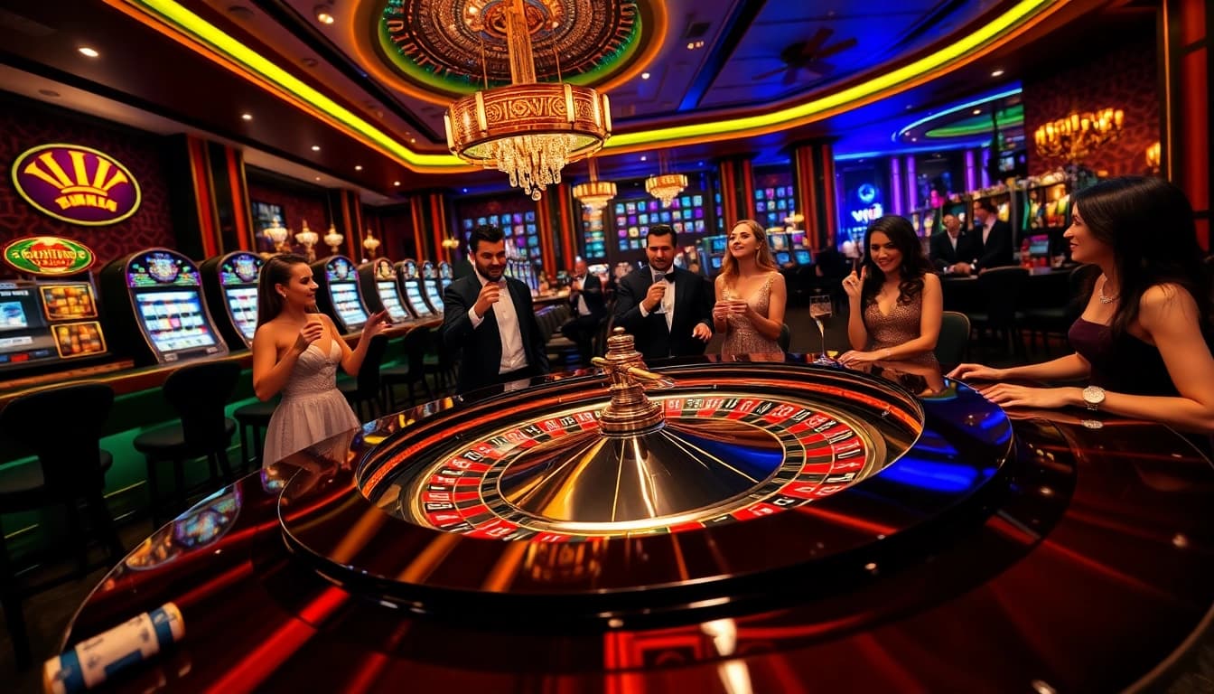 Experience the excitement of vipwin at a luxurious casino with roulette and eager players.