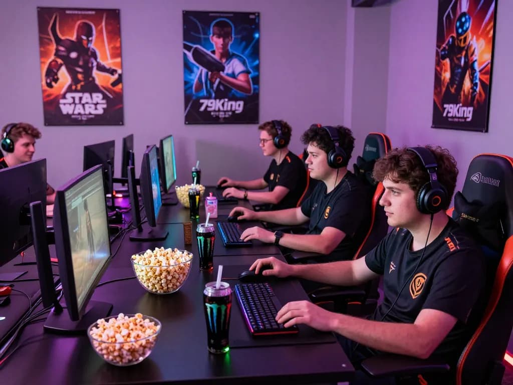 Engaging gaming environment featuring players immersed in 79King and esports.