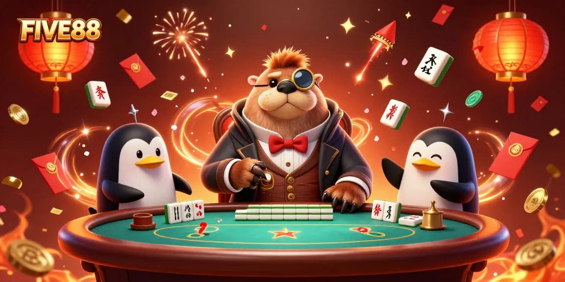 Engage with FIVE88's vibrant underwater poker scene featuring charming characters and dynamic game elements.