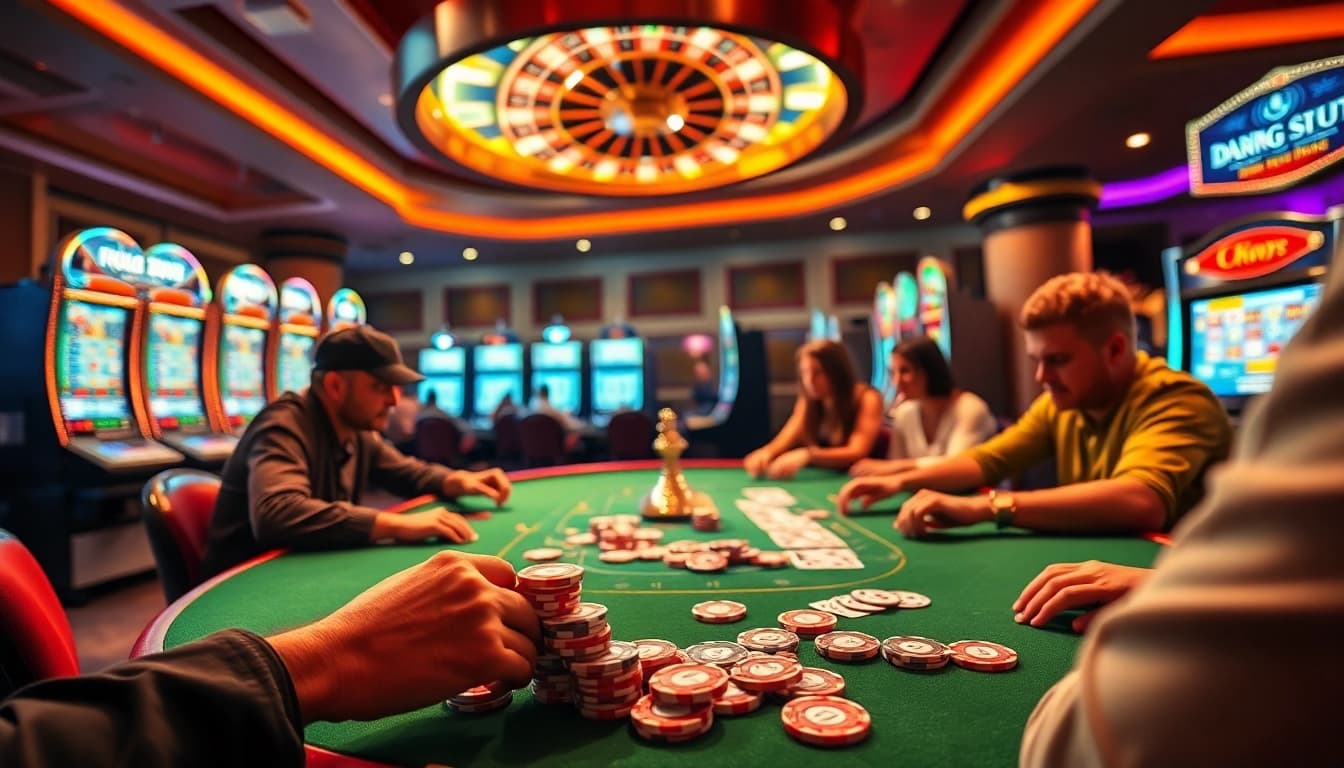Exciting poker action at df9996 com casino with vibrant chips and cards.
