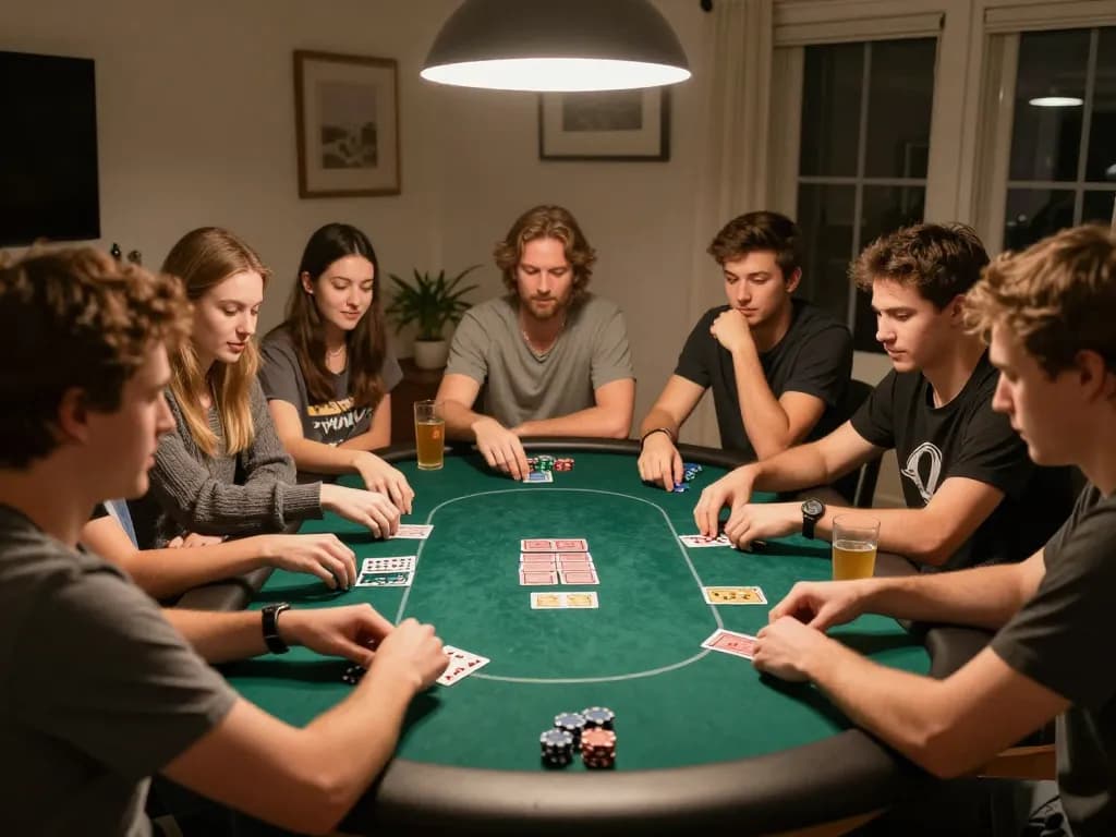 Engaging poker night scene with friends enjoying a game while discussing betting strategies featuring tx 88.