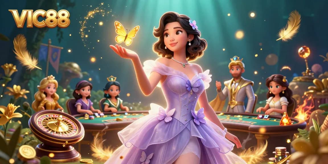 Experience the thrilling world of VIC88 with captivating casino elements and a stunning atmosphere.