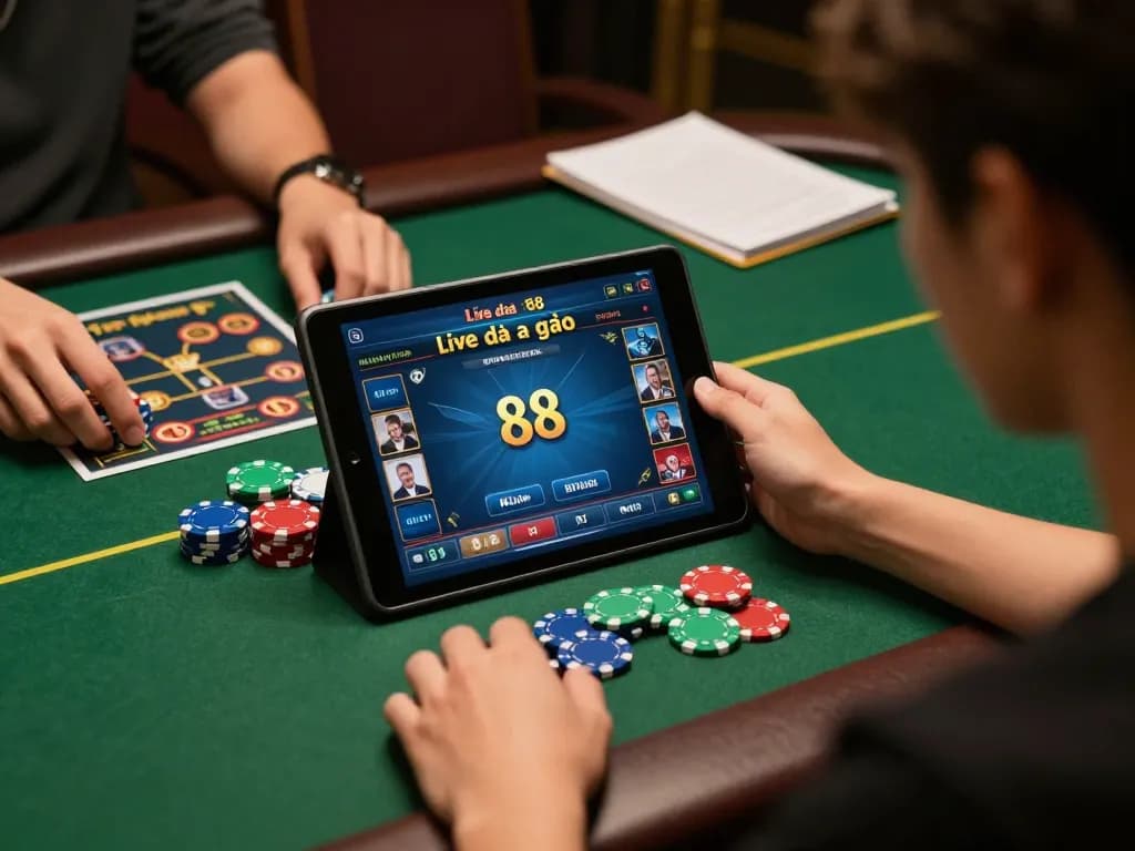 Engaging online session with đá gà 88 action captured on tablet, emphasizing strategic gaming.