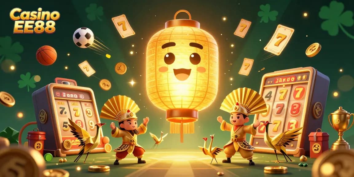 Experience the excitement at Casino EE88 with vibrant gaming elements surrounding dynamic characters.