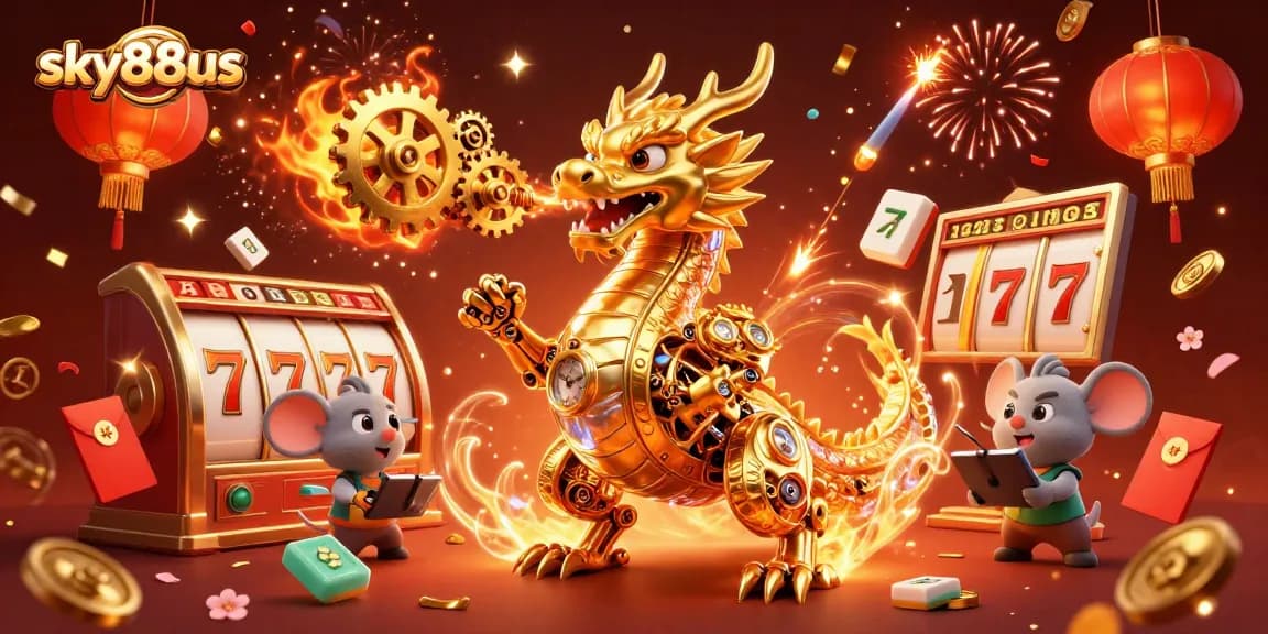 Engage in epic gaming with sky88us featuring a golden dragon in a dynamic casino scene.