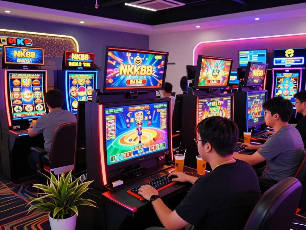 Engaged gamers enjoying dynamic casino games at NK88's vibrant platform