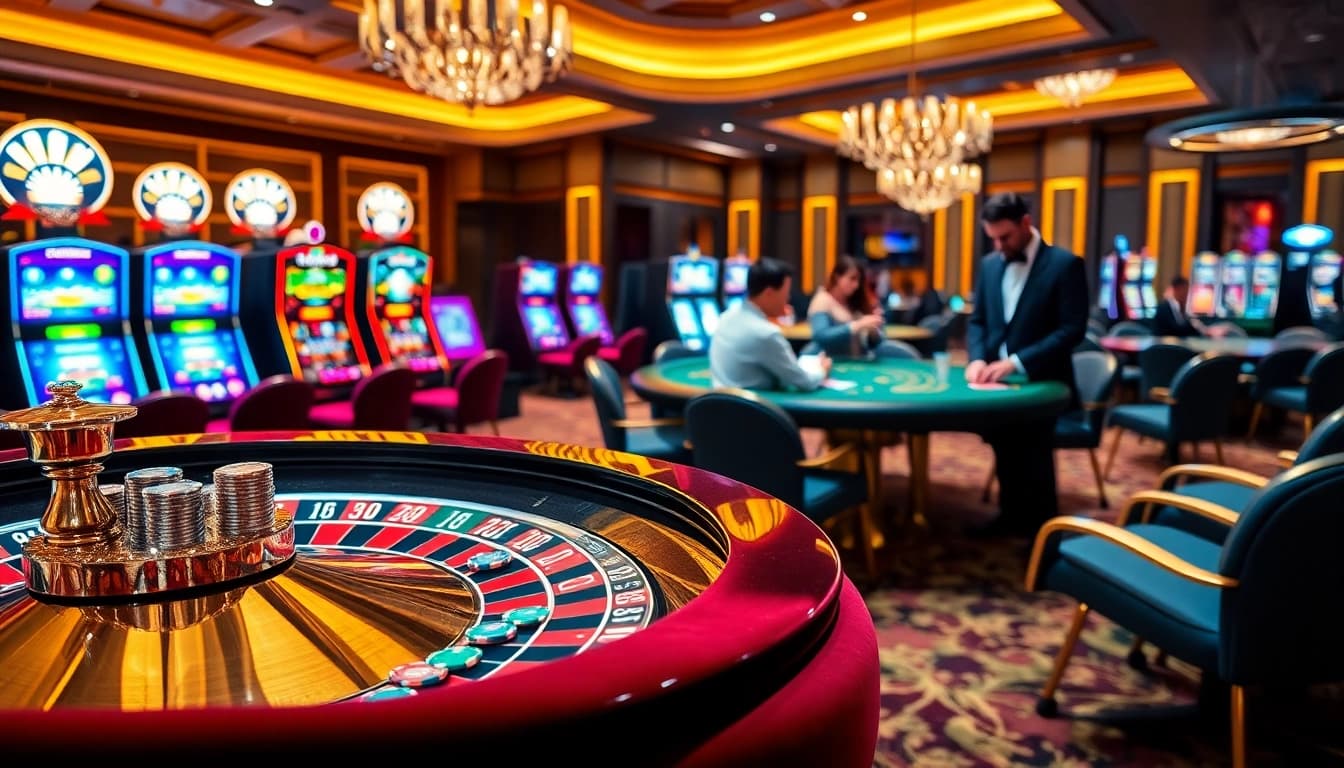 Experience thrilling gameplay at https://88vv.marketing/ with an elegant poker scene and roulette wheel.