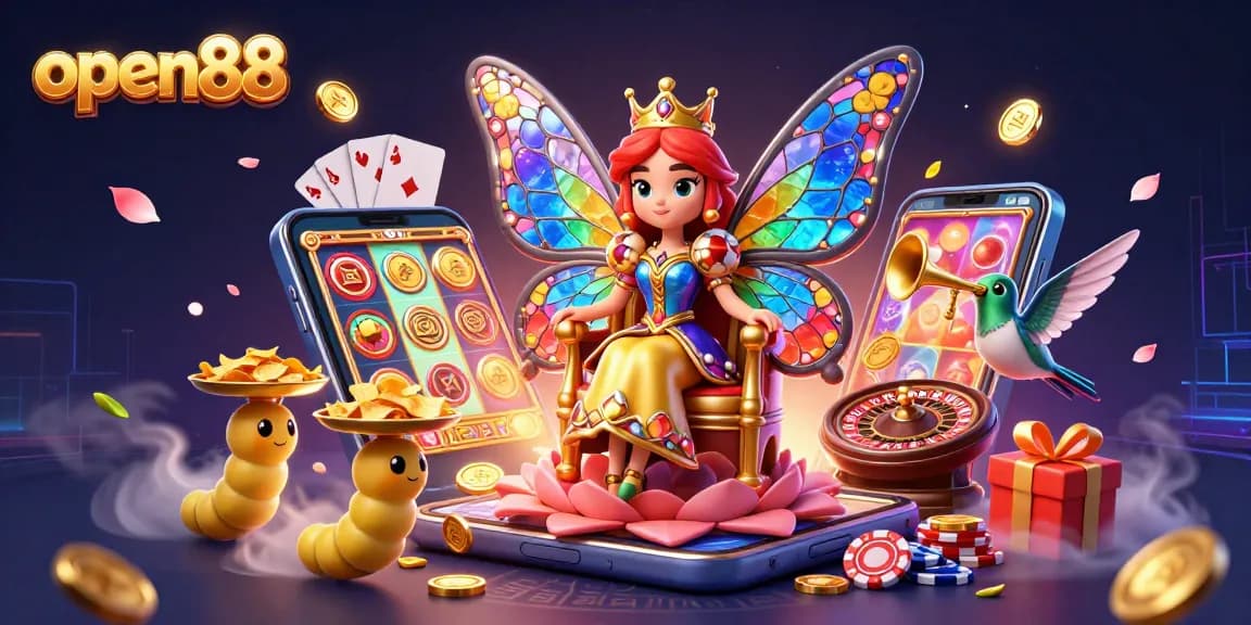 Experience the magic of open88 with stunning casino gaming visuals, showcasing vibrant slots and characters.