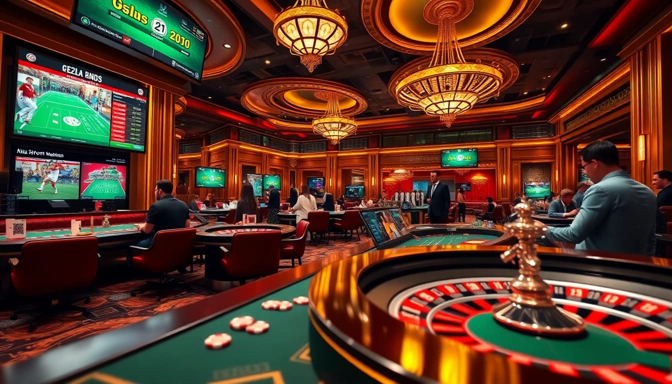 Cakhia TV enhances live sports betting with an engaging casino atmosphere featuring roulette wheels and poker chips.