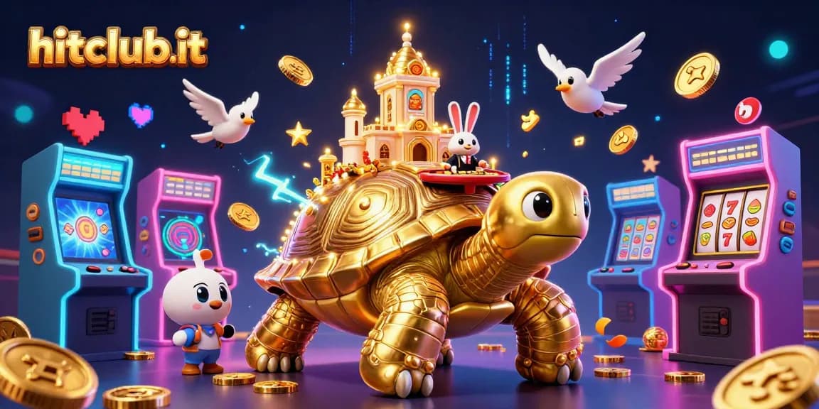 Play exciting slots and win at hitclub-it with vibrant characters amid colorful casino elements.