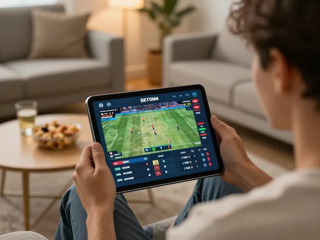 Player analyzing sports odds on jun88pl while enjoying a cozy home gaming experience.