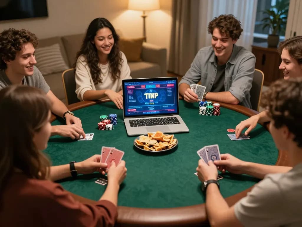 Engaged players strategizing during an online poker game with alo8 platform interface visible.