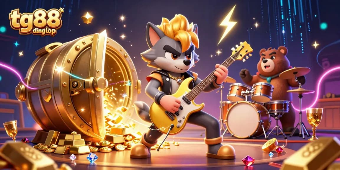 Experience the thrill of tg88 đăng nhập with vibrant casino designs, gold treasures, and rock star characters in action.