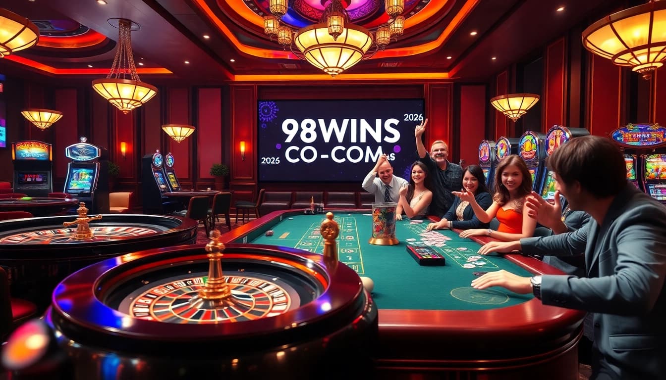 Celebrate wins at 98WINS CO COM with exciting poker games in a luxurious casino setting.