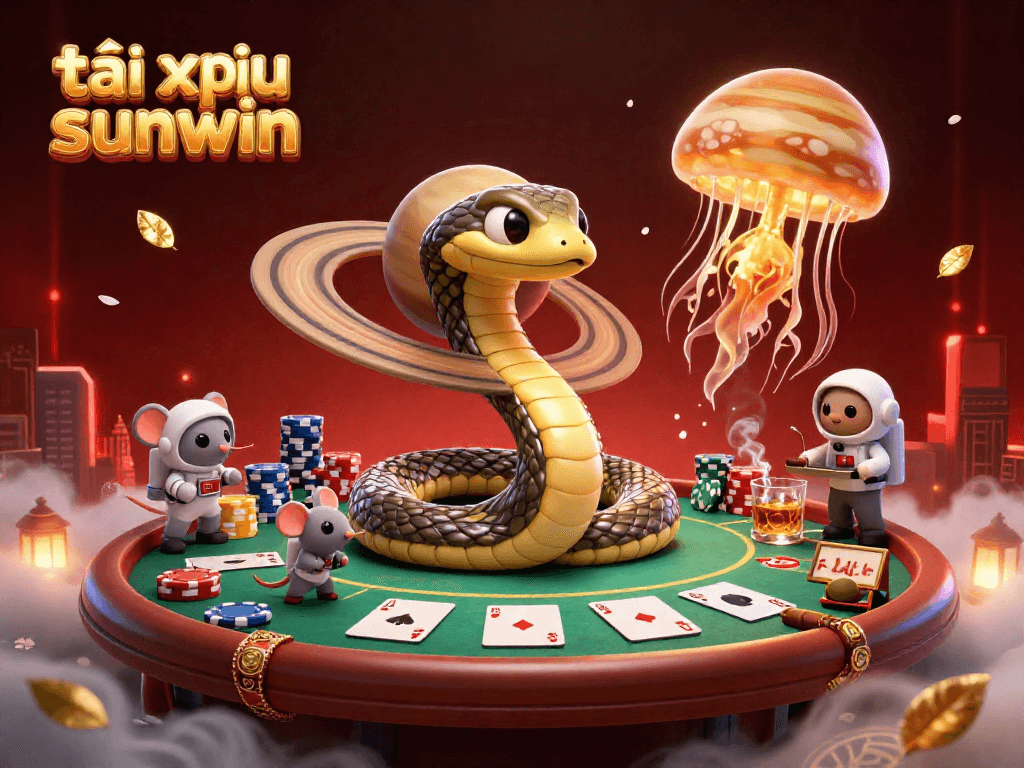 Tài xỉu sunwin: A vibrant 3D illustration where astronaut mice place bets on a roulette wheel in a cosmic casino scene.