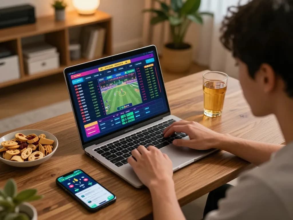 Online sports betting setup with lode88vi focus, displaying betting odds and engaging atmosphere.