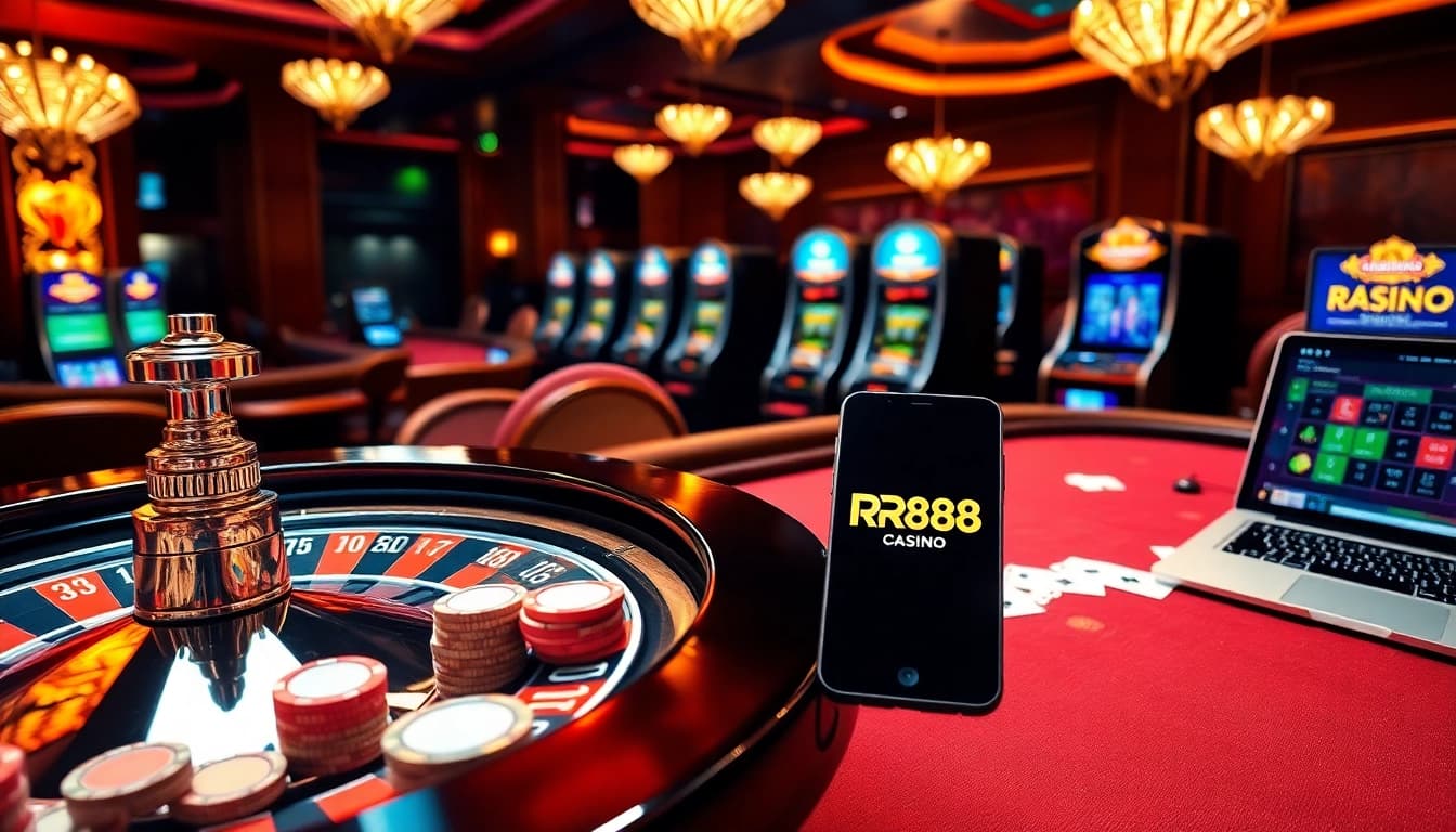 Players enjoying a lively gambling experience at RR88's online casino with vibrant game elements.
