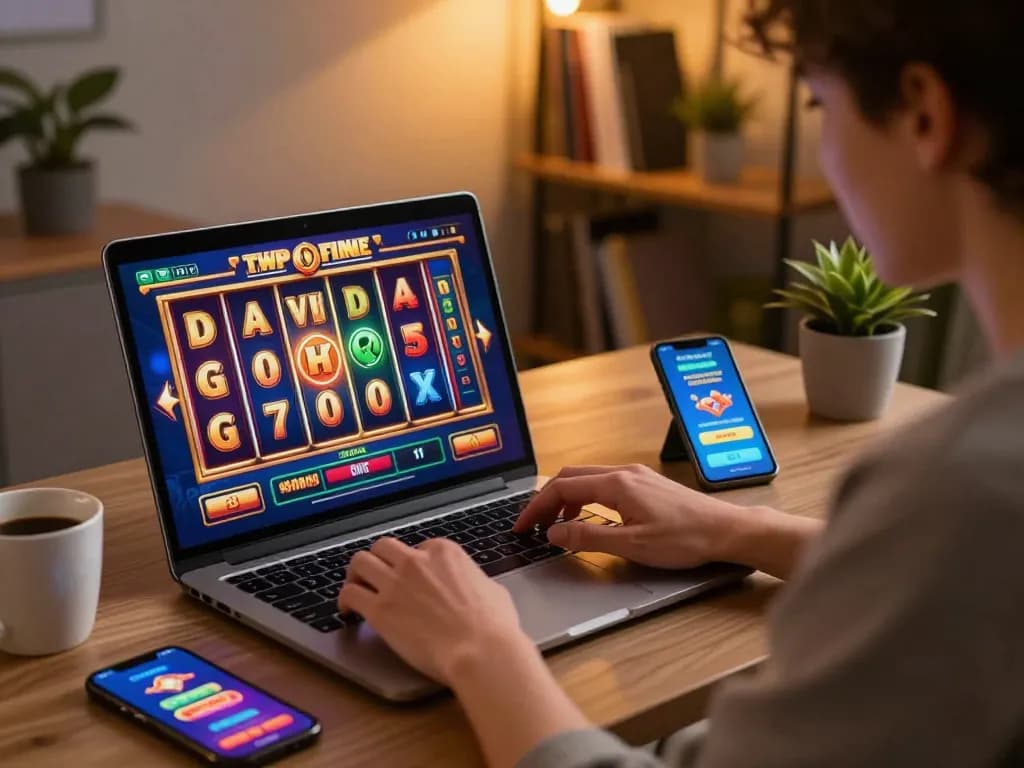 Play exciting online slots on vu88 with vibrant gaming graphics and a cozy home environment.