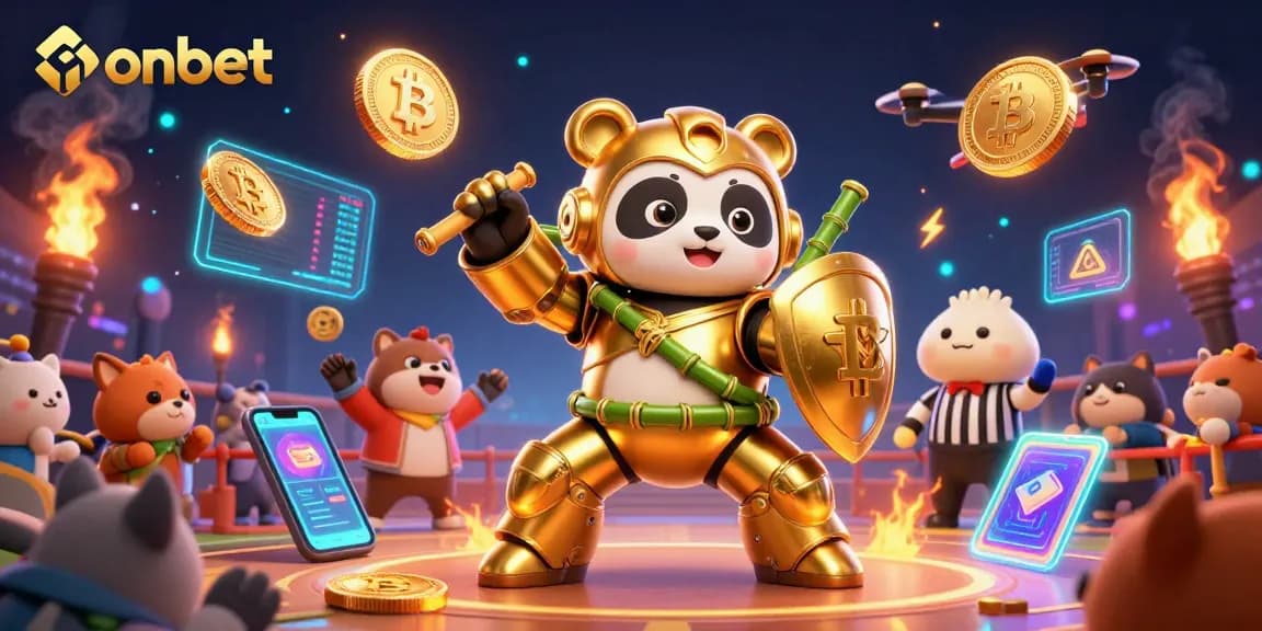 Engage with onbet's exciting gaming world featuring dynamic characters and crypto elements.