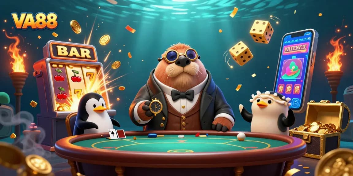 Win big at VA88 with our underwater casino featuring a walrus, penguin, and pufferfish.