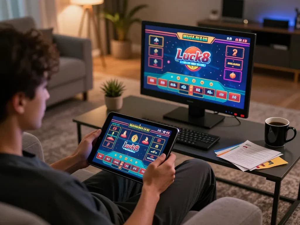 Engaging in online gaming on Luck8 with live dealer games in a cozy home atmosphere.