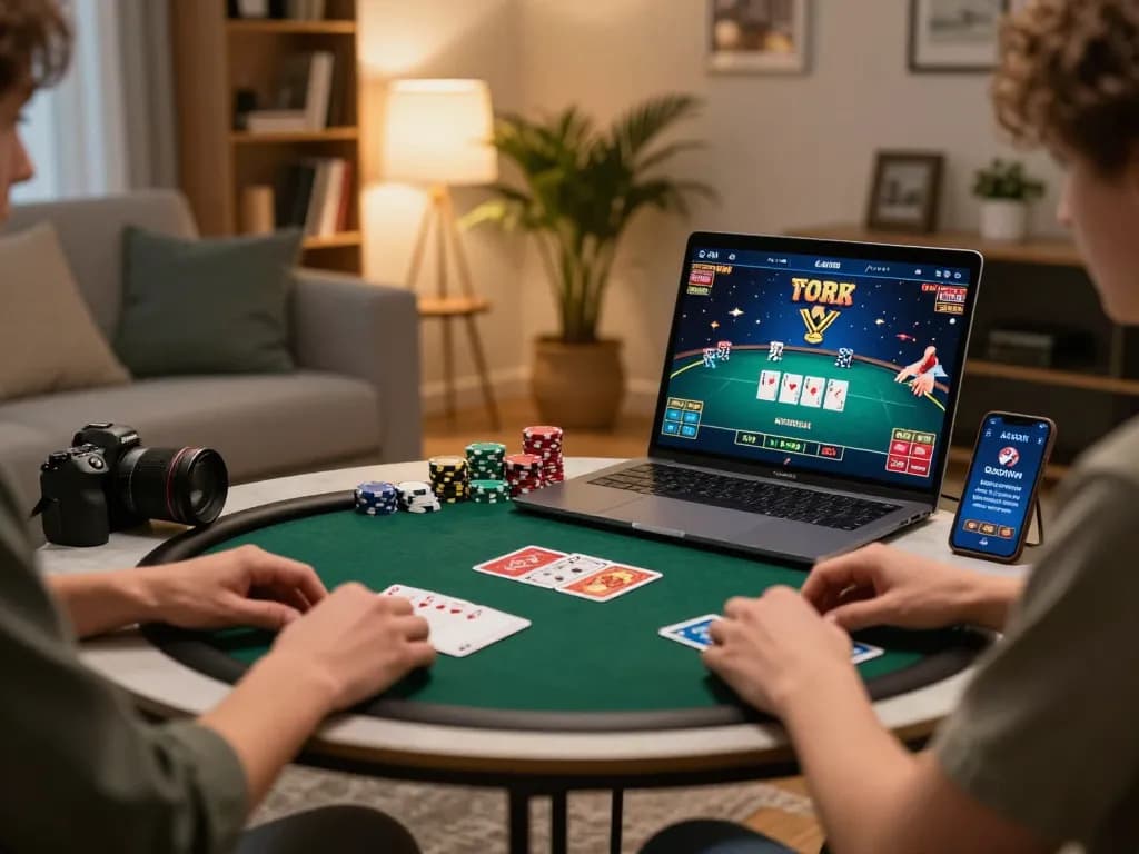 Player engaged in online poker at home with lv88 gaming setup and cozy atmosphere
