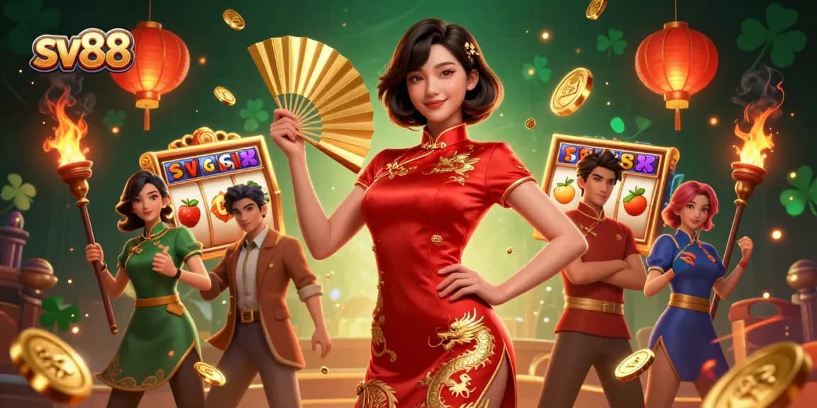 Engage in thrilling slots action at sv88 with vibrant slots and golden coins in a lively casino setting.