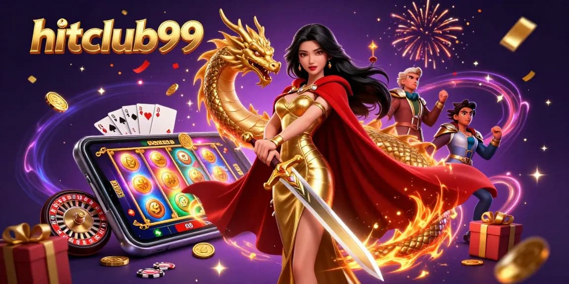 Engage with hitclub99's vibrant casino world featuring an Asian warrior queen and dynamic gaming elements.