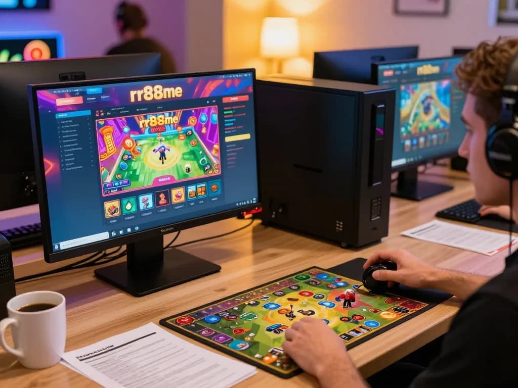 Engaging rr88me online gaming setup showcasing excitement and strategic planning in a cozy environment.