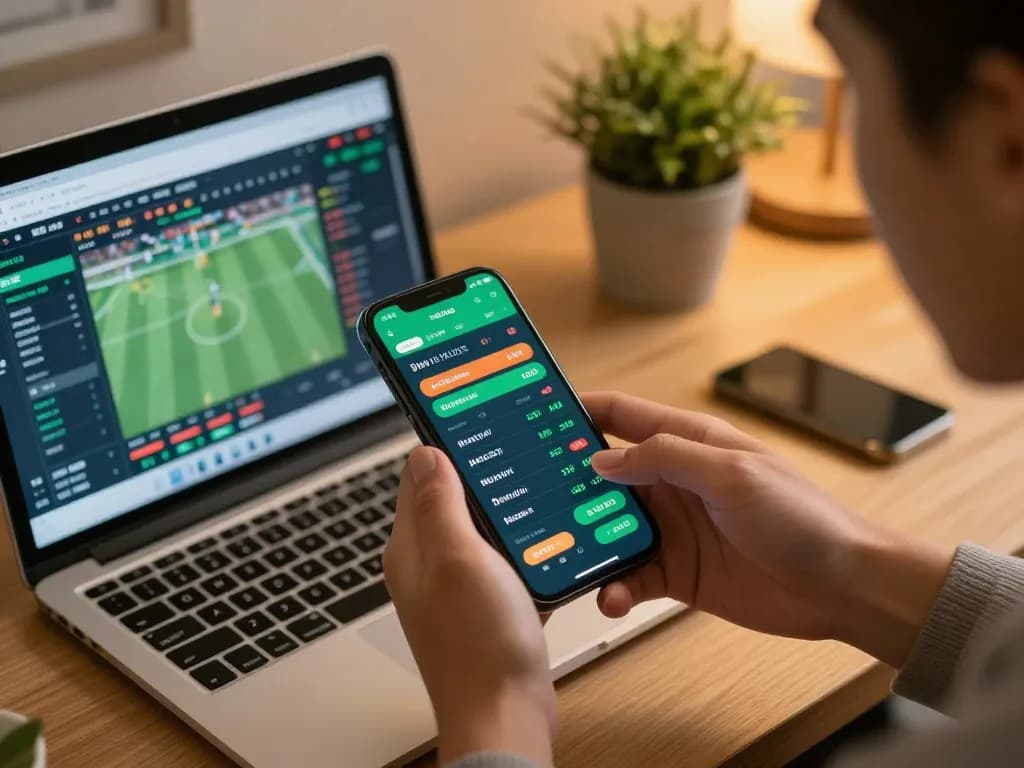 Experience thrilling sports betting with hitclub9us on a smartphone in a cozy setting