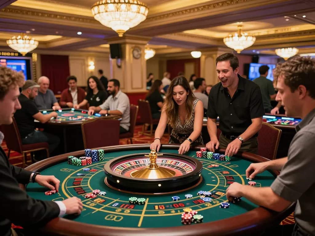 Players eagerly betting on roulette as excitement fills the air at the vibrant da88 casino.