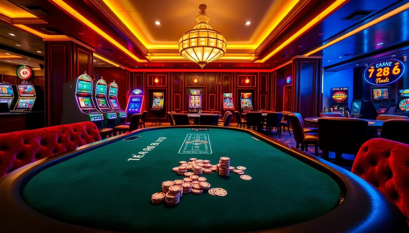 Experience exciting gameplay at RR88 with vibrant casino tables and luxurious atmosphere.
