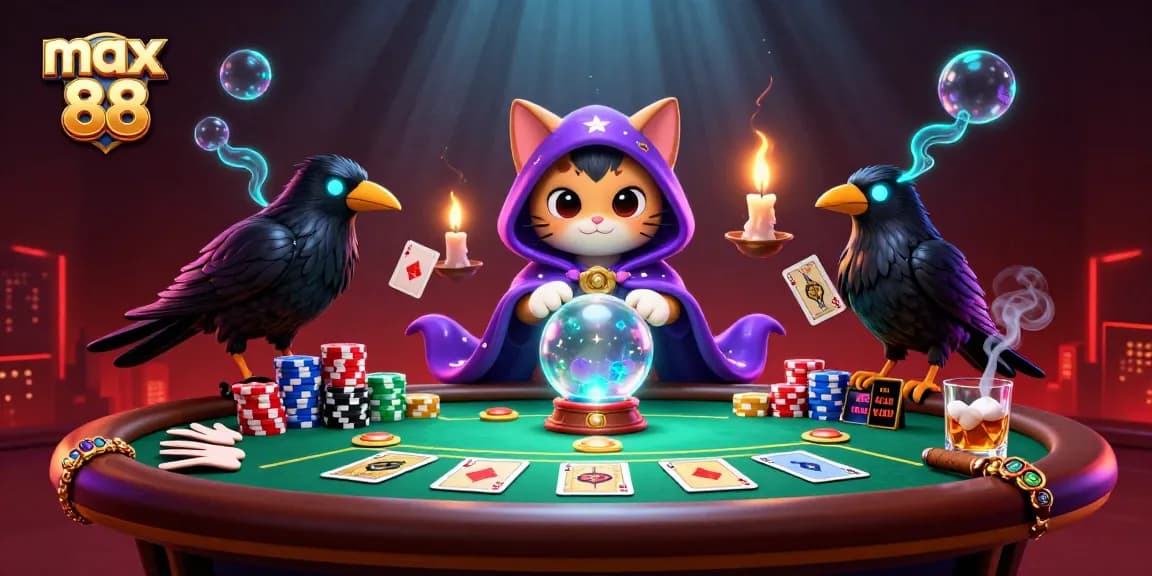 Experience thrilling max 88 casino gameplay with vibrant characters and poker elements.