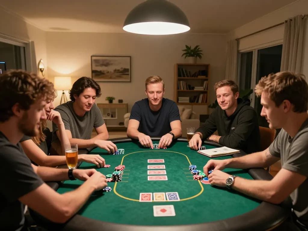 Players enjoying a thrilling poker night featuring AE888, showcasing strategic gameplay and social interaction in a cozy setting