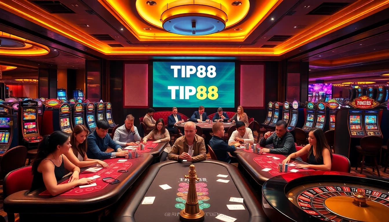 Experience the excitement of TIP88 at a luxury casino table filled with vibrant gameplay elements.