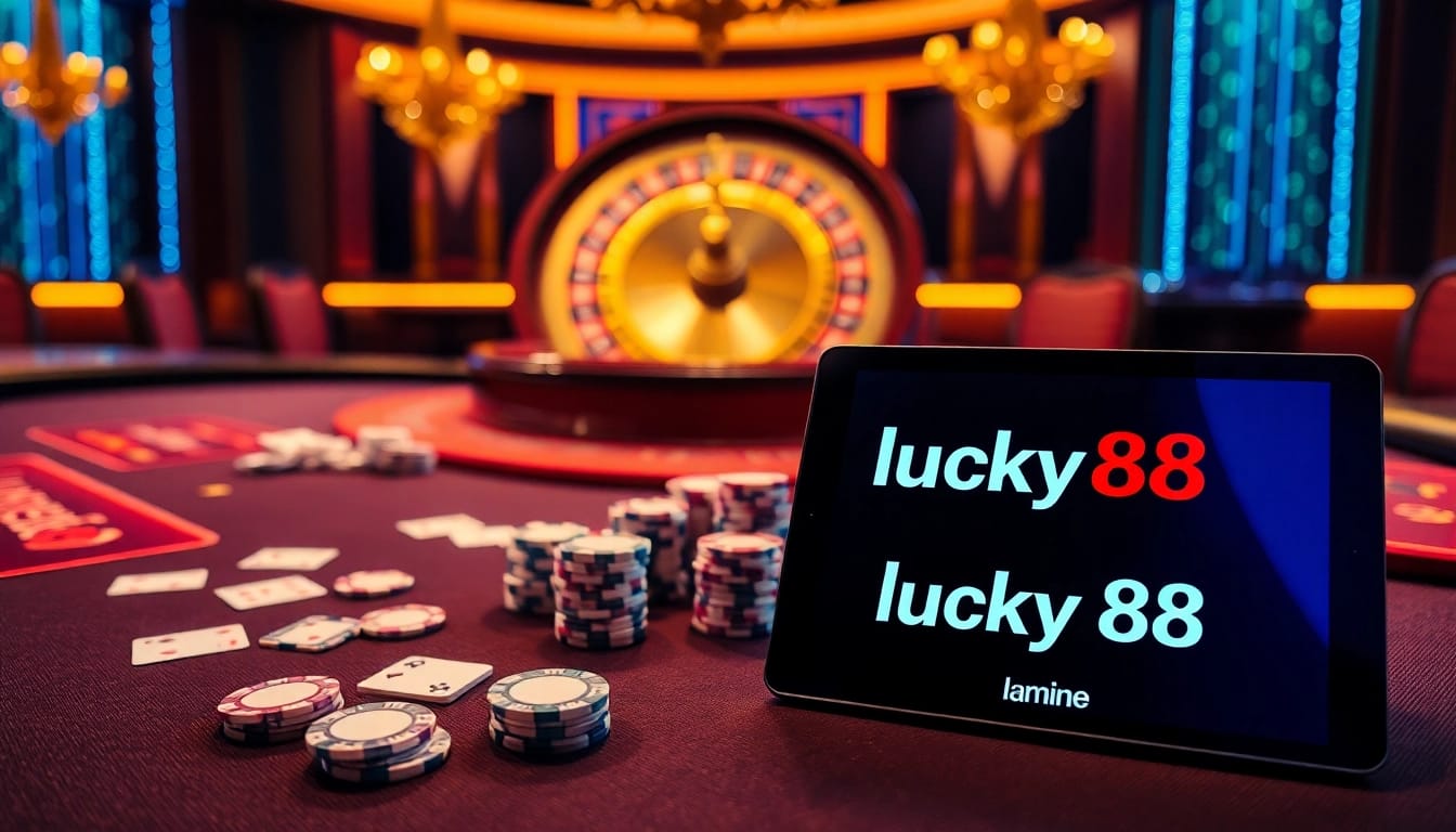 Experience the thrill of winning at lucky88 trang chủ with a glamorous poker table and roulette wheel.