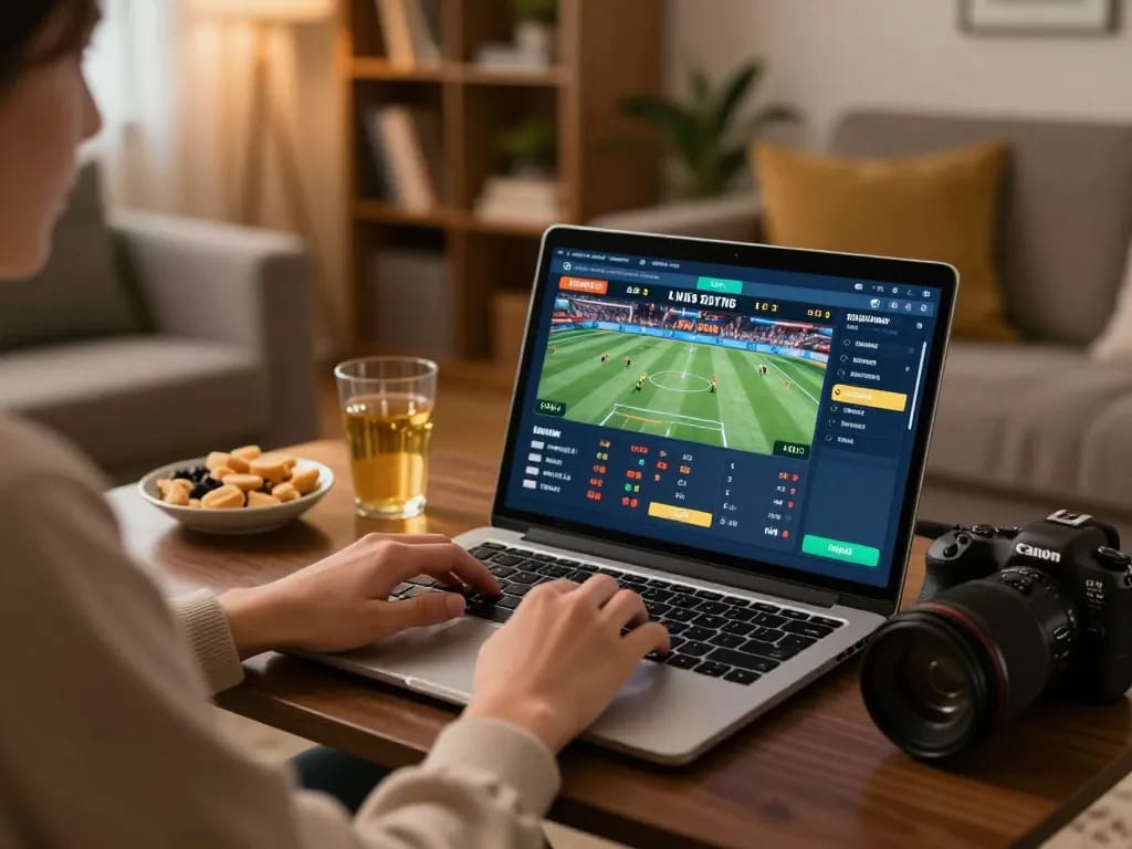 Player checking live sports odds on laptop for fc88 sports betting.