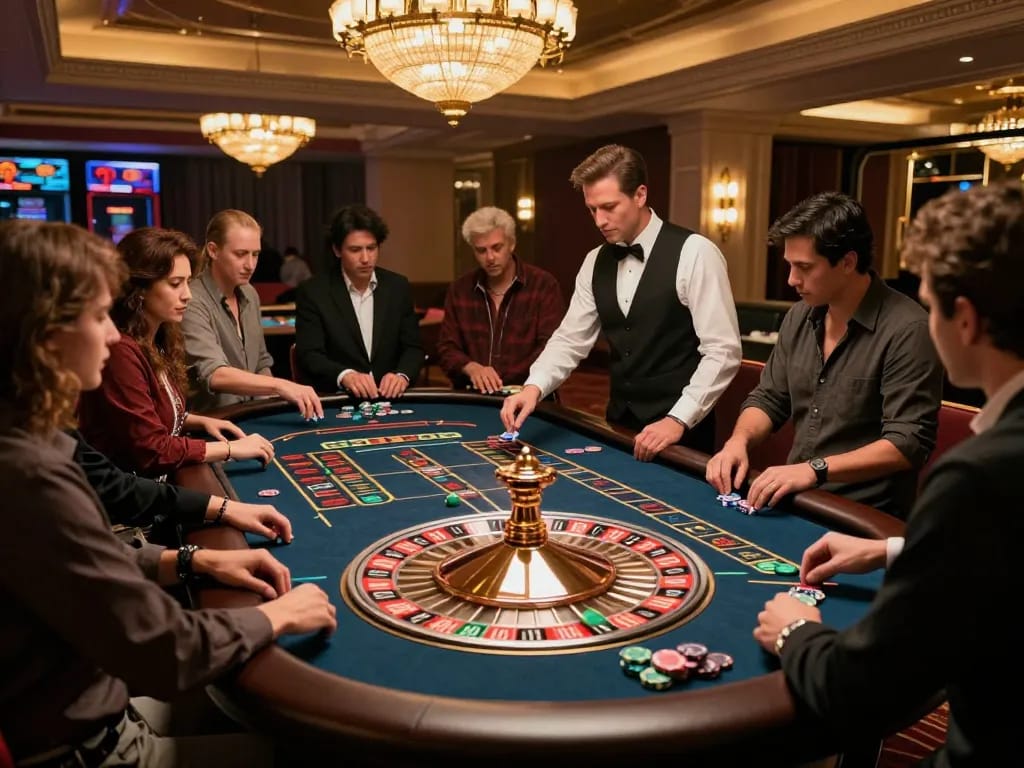 Players engaged in an exciting roulette game at 9BET casino, with dynamic dealer action and warm lighting.