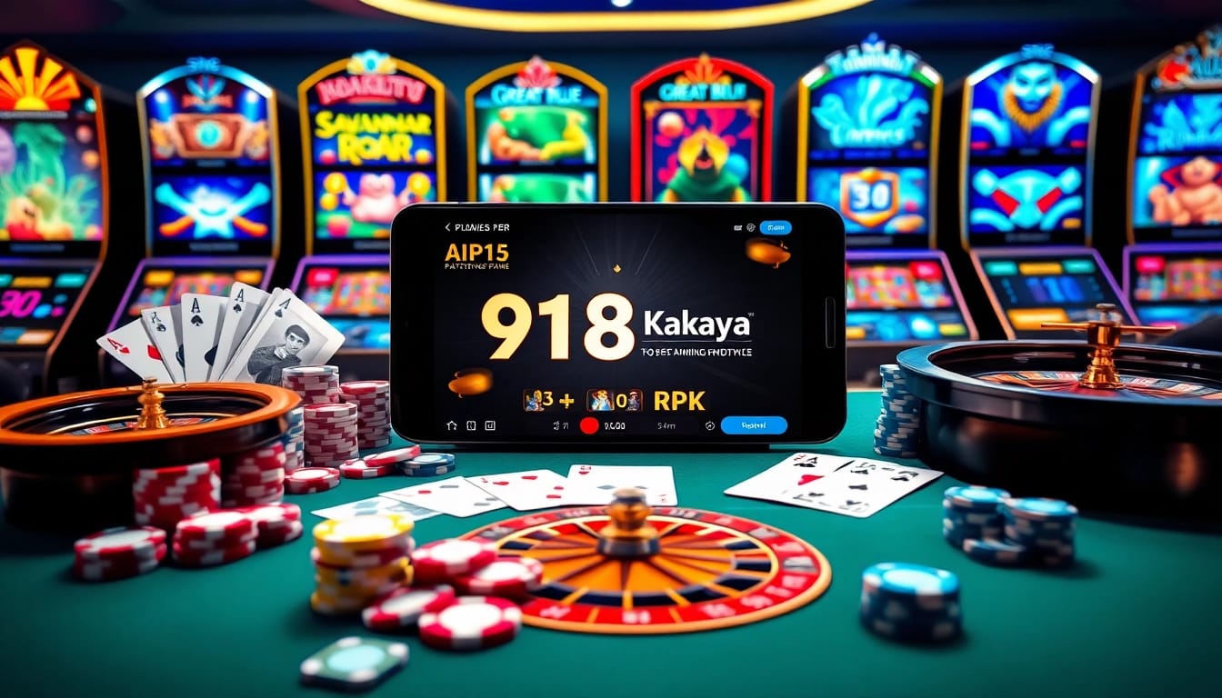 Experience thrilling gameplay with the 918kaya APK on a vibrant casino-themed interface featuring engaging slot machines.