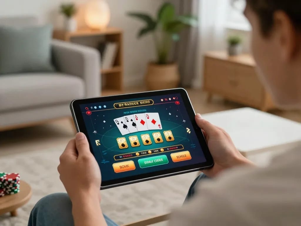 Experience the excitement of Lucky88 com in a cozy live casino gaming setup on a tablet.